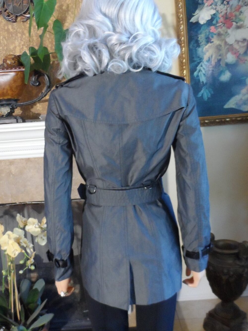 New Burberry London Dark Gray Leather Trim Trench Coat Size IT 38-US 2 - Picture 13 of 16